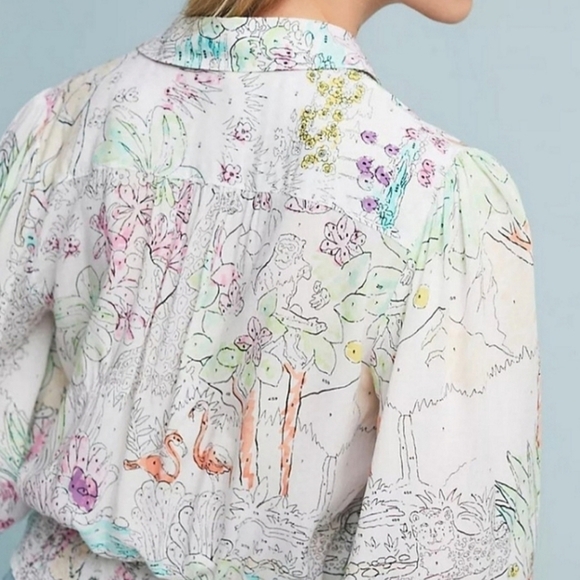 Anthropologie White Multicolor MAEVE Rosa Numbers Floral Animal Top Sz S - Picture 4 of 7